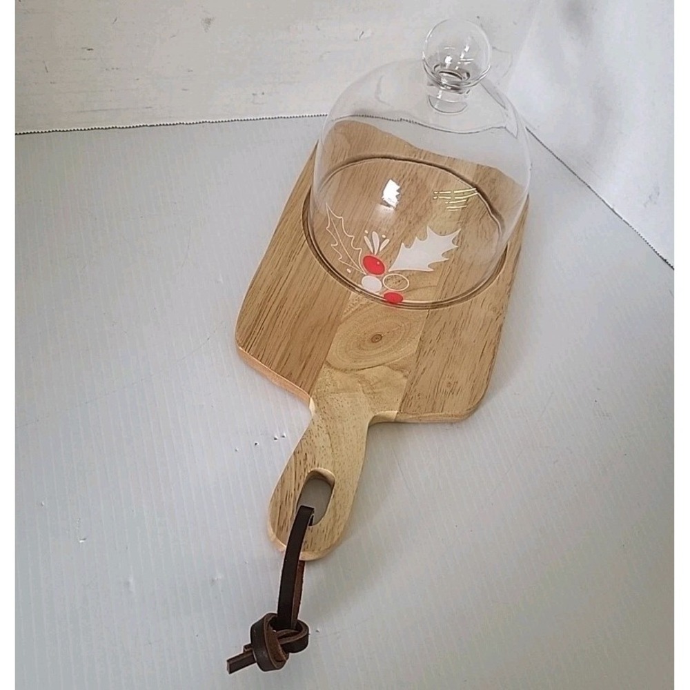 Magenta Home 'Holly Print' Wood Cheese Board W/Glass Dome‎ Cloche -Table Decor